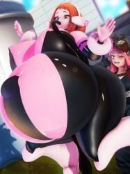2girls 3d_(artwork) 3d_model 3d_render ass belly belly_button big_ass big_belly big_breasts boku_no_hero_academia breasts brown_hair female fetish floating hose hose_in_mouth hose_inflation huge_ass huge_belly huge_breasts huge_nipples imbapovi inflation inflation_belly inflation_fetish mei_hatsume my_hero_academia nipples nipples_visible_through_clothing ochako_uraraka ochako_uraraka_(hero_outfit) pink_hair spherical_inflation teaser water_inflation