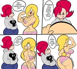 2019 2girls beauty_mark big_ass big_breasts black_eyes blonde_hair blue_eyes blue_pants clothing comedy comic ear_piercing eyebrow_piercing female flexing flexing_arms flexing_bicep flexing_biceps flexing_muscles funny glasses gray_hoodie grey_hoodie hoodie human marina_williams mole mole_on_breast mole_under_eye muscular muscular_female oboithisisfunky original original_character original_characters pale_skin pants piercing pink_short_shorts pink_shorts pink_tank_top ponytail posing red_hair short_shorts shorts tagme tank_top tena_(onemanshowoff) wholesome yuri