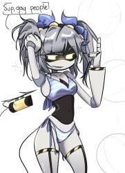 bikini garter_straps j_(murder_drones) murder_drones speech_bubble