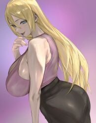 1girls ass_focus bare_chest bare_shoulders big_ass big_breasts black_skirt blonde_hair blue_eyes boruko boruto:_naruto_next_generations breasts busty canon_genderswap cleavage clothing dress exposed_shoulders eyelashes facial_markings female female_only gender_transformation genderswap_(mtf) hair_down hard_nipples huge_ass long_hair nail_polish naruto naruto_(series) no_bra no_bra_under_clothes non-nude off_shoulder oppai pencil_skirt pinup presenting_ass rear_view revealing_clothes round_ass rule_63 sexy_no_jutsu sideboob skirt smile solo taiyangyu tight_skirt uzumaki_boruto visible_nipples whisker_markings whiskers