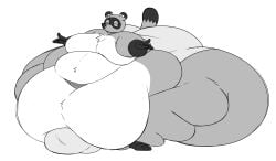1boy animal_crossing anthro ass belly belly_on_ground big_moobs breasts bulge bulge_through_clothing closed_eyes closed_eyes fat furry greyscale hips hyper_ass large_ass large_breasts male male_focus male_only moobs morbidly_obese morbidly_obese_male nintendo obese obese_male overweight overweight_male stomach tanuki tanuki_humanoid thick_thighs thighs tom_nook underwear weight_gain wide_hips xxedge