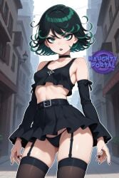 ai_generated black_hair black_lipstick black_makeup black_nail_polish black_nails black_skirt black_tank_top black_thong breasts breasts breasts city garter garter_straps goth goth_girl gothic gothic_girl green_eyes green_hair jorgecarlosai lipstick makeup medium_hair messy_hair nail_polish naughtyportal one-punch_man skirt small_boobs small_breasts small_tits standing tank_top tatsumaki thighhighs thong two-tone_hair two_tone_hair visible_thong visible_underwear watermark