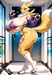 ai_art ai_generated anthro bikini breasts cleavage curvy digimon female furry huge_ass huge_breasts huge_butt huge_thighs renamon seductive seductive_body seductive_eyes seductive_look seductive_smile sexy sexy_pose shiny_skin solo summer sweaty tail_up thick_thighs very_large_breasts voluptuous wulf8