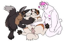 ambiguous_gender animal_genitalia animal_penis animated anthro anus ass balls bear bodily_fluids bryn_(polar_bear) canid canine canine_genitalia canis domestic_dog erection feral fur genital_fluids genitals group group_sex guncht hair heavy_petting korwin leaking_precum male male/male mammal molosser mountain_dog nude open_mouth paws penis petting polar_bear precum saint_bernard sex sheath smile tail threesome throbbing throbbing_penis tongue trio ursine