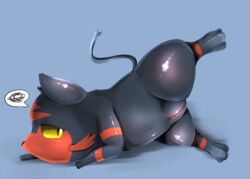 1girls 2016 black_fur black_nose blue_background feline female feral fur furry humanoid_pussy litten lying mammal minami_juuji navel nude on_side plump_labia pokemon pokemon_sm pussy raised_leg red_eyes simple_background solo speech_bubble spread_legs spreading white_fur yellow_sclera
