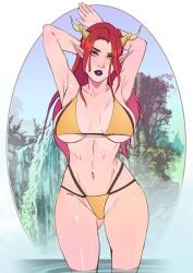 1girls adult adult_female armpit armpit_crease armpit_peek armpits arms_above_head arms_up bare_armpits bare_arms bare_belly bare_chest bare_hands bare_hips bare_legs bare_midriff bare_navel bare_shoulders bare_skin bare_thighs belly belly_button big_breasts bikini bikini_bottom bikini_only bikini_top boosted_bonobo breasts breasts_apart busty busty_female busty_girl character_request collarbone copyright_request curvaceous curvaceous_body curvaceous_female curvaceous_figure curvaceous_hips curvaceous_thighs curvy curvy_body curvy_female curvy_figure curvy_hips curvy_thighs elbows exposed_armpits exposed_arms exposed_belly exposed_chest exposed_hips exposed_legs exposed_midriff exposed_navel exposed_shoulders exposed_skin exposed_thighs female female_focus female_only fingers groin hairless_armpits half_naked half_nude half_submerged halterneck hand_behind_head hands_above_head hands_up head_tilt high_resolution highres horn horns hourglass_figure large_breasts lean_figure lips long_hair looking_at_viewer mature mature_female midriff naked naked_female naked_woman narrow_waist navel nude nude_female nudity outdoor outdoor_nudity outdoors outside parted_bangs partially_submerged partially_submerged_legs plump_breasts red_hair red_hair_female semi_nude shaved_armpits shoulders slender_body slender_waist slim_waist solo standing string_bikini submerged_feet submerged_legs swimsuit swimwear thick_thighs thigh_gap thighs tilted_head upper_body water wide_hips yellow_eyes yellow_eyes_female
