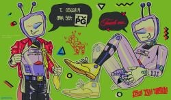 1boy cock deltarune deltarune_chapter_3 emetofiles english_text male male_only no_eyes partially_clothed robot robot_boy sock_garters suit suit_and_tie tenna_(deltarune) tv_head tv_head_robot