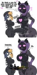1female 1futa 1girls anthro ball_bulge big_breasts big_penis bigger_female dialogue english english_text erection erection_under_clothes female flirting flirting_look fortnite fully_clothed funny furry futanari hourglass_figure huge_breasts huge_cock hyper hyper_penis imminent_sex intersex joke massive_penis meow_skulls_(fortnite) milkbuni panels penis_bigger_than_body penis_bigger_than_head penis_bulge raven_team_leader size_difference skin_tight small_but_hung smaller_futa steam steaming_body stitched taller_female taller_girl text thick thick_thighs voluptuous voluptuous_female