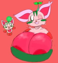 1girls anthro areola areola_slip big_breasts busty busty_female green_eyes hybrid leaf leaf_on_head leafy_(pretty_blood) malino_species pink_fur pretty_blood reference_image self_upload simple_background sitruspuffy smile smiling squirrel two_tone_body winking
