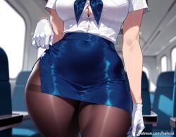 ai_generated annie_leonhardt attack_on_titan balecxi blue_skirt button_gap female large_breasts pencil_skirt shingeki_no_kyojin short_sleeves solo thighband_pantyhose white_gloves white_shirt