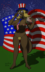 2016 4th_of_july anthro beaver beverly_(sailoranna) big_breasts blonde_hair blue_eyes breasts buckteeth burger female female_only fireworks flag food hair hat headgear hi_res holding_object looking_at_viewer mammal navel necktie nipples nude open_mouth open_smile outside pubes puffy_nipples pussy rodent sailoranna salute slightly_chubby solo standing teeth