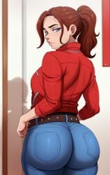 ai_generated brown_hair civitai claire_redfield claire_redfield_(jordan_mcewen) curvy_figure female female_only marlosart ponytail resident_evil simple_background solo thicc thick_ass thick_thighs
