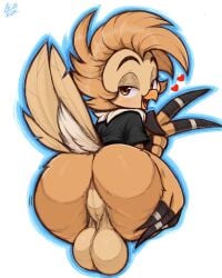 absurd_res aer0_zer0 anthro anus ass avian backsack balls barn_owl beak big_balls big_butt bird bottomless bottomless_anthro bottomless_male clothed clothing dan_the_barn_owl feather_hands feathers genitals heart_symbol hi_res male open_beak open_mouth owl perineum presenting presenting_hindquarters shirt solo tail tail_feathers tan_body tan_feathers topwear tyto tytonid yellow_eyes