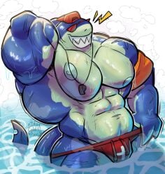 2025 abs absurd_res anthro areola armband backwards_baseball_cap backwards_hat barazoku baseball_cap biceps big_areola big_muscles big_pecs bulge clothed clothing emanata epic_games eyewear fin fish fortnite gills hand_behind_back hat headgear headwear hi_res huge_muscles its_coldpizza lifeguard male marine muscular muscular_anthro muscular_male navel nipples non-mammal_nipples notched_fin obliques partially_submerged pecs safety_first_steve_(fortnite) seductive serratus shark sharp_teeth signature simple_background smile solo speedo standing sunglasses swimwear teeth thick_arms thick_thighs topless topless_anthro topless_male triceps water wet wet_body whistle_(object) white_background