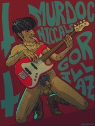 balls bass_guitar body_hair boots_only cock emetofiles english_text foreskin gorillaz large_balls long_tongue male male_only murdoc_niccals old_male olive_skin painted_nails penis pubic_hair uncircumcised uncut wrinkles