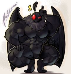artist_name artist_signature bara bara_tiddies bara_tits black_body black_hair furry insect_humanoid insects its_coldpizzart male male_focus male_only moth mothman solo solo_male solo_male solos_focus text wings