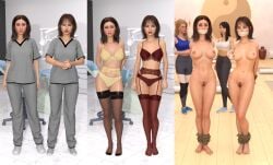 3d 4girls bound_ankles bound_wrists bra clothed_female_nude_female gag gagged garter_belt getyourclothesoff multiple_girls nude nude_female nurse on/off original panties red_bra red_panties sequence underwear yellow_bra yellow_panties