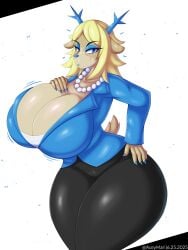 1girls aceymari animal_ears animal_tail anthro big_breasts black_pants blonde_hair blue_eyes blue_lips blue_lipstick blue_nail_polish blue_nails blue_shirt bottomwear breasts carol_holiday cleavage deer deer_ears deer_girl deltarune female female_only hair half-closed_eyes hand_on_breast hand_on_hip hips horns huge_breasts lips lipstick mature mature_female mature_woman milf mother motion_lines nail_polish nails necklace neckwear pants pearl_necklace shirt solo solo_female tail topwear undertale undertale_(series) wide_hips