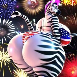 2023 4th_of_july ai ai_generated anthro ass big_breasts big_butt breasts chubby chubby_female female female_only fireworks looking_at_viewer mommy nipples overweight overweight_female tail_markings thepyromancerfox zebra zeriah_thepyromancerfox