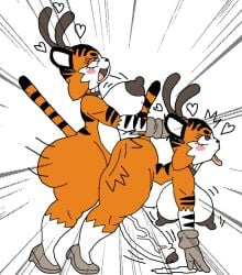 2-ban_(artist) 2d 2futas anthro big_ass big_balls big_breasts big_penis blush chubby clothes cum_puddle futanari gloves heart_symbol intersex oc orange_fur selfcest tagme taiga_stripes_(2-ban) tiger tongue_out