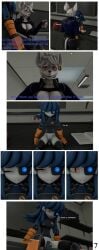 3d_(artwork) 5naptrap absurd_res android animal_humanoid ass big_breasts big_butt black_nails blue_eyes blue_hair book breasts clothing colored_nails comic comic_sans digital_media_(artwork) duo ear_piercing female flaccid freckles garage genitals gloves hair handwear hi_res holding_penis humanoid intersex intersex/female long_ears long_hair looking_at_another looking_at_genitalia machine mammal mammal_humanoid metallic_body metallic_penis mimi_sentry murid murine nails officer_flint_(foresttherotten) officer_uniform one_eye_closed orange_clothing orange_gloves orange_hands orange_handwear penis piercing pink_fingers rat robot robot_humanoid rodent rodent_humanoid sitting_on_desk sleeping source_filmmaker_(artwork) talking_to_another team_fortress_2 text thick_thighs uniform valve waking_up warfare_flint white_hair white_head wide_hips yellow_eyes