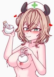 1girls blonde_hair blush green_eyes indie_virtual_youtuber lactation large_breasts nimi_nightmare nipples nude nurse_cap nurse_hat smile thatpervtako_(shinki93) virtual_youtuber