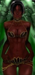 abs alternate_costume bikini black_hair brazil breasts brown_hair choker christie_monteiro cleavage corrupted_metadata dark-skinned_female dark_skin female female_focus gigiramaama green_eyes large_breasts lips long_hair looking_at_viewer namco nose ponytail smile solo solo_focus swimsuit tekken undressing