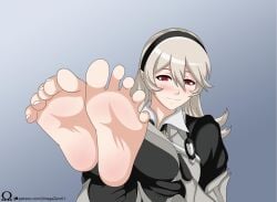 animated animated barefoot blush clothed_female corrin_(fire_emblem)_(female) feet feet_up female female fire_emblem fire_emblem_fates foot_fetish foot_focus grey_hair hair_between_eyes nintendo omegazero01 red_eyes slit_pupils smile soles toe_curl toe_scrunch toes wavy_hair