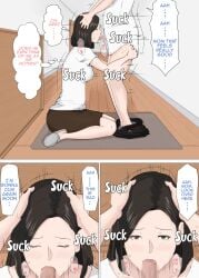 1boy 1girls blowjob censored doujinshi english_text erection fellatio female hands_on_ass hands_on_head highres horsetail incest male mother_and_son oral original penis speech_bubble sucking_penis