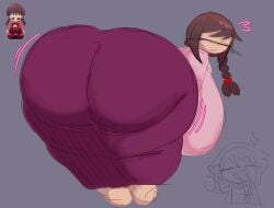 2girls bending_over big_breasts breasts brown_hair closed_eyes digital_media_(artwork) female highres looking_back madotsuki nervous reference_image self_upload simple_background sitruspuffy thick_thighs thumbs_up twin_braids urotsuki voluptuous voluptuous_female wobbling_ass yume_2kki yume_nikki yume_nikki_fangame