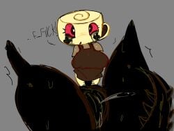 black_legs black_tears breasts crying cumming dandy's_world dandys_world digital_media_(artwork) enjoying eyes_rolling_back female fossil gray_background halodouble hi_res horny intersex medium_breasts object_head pussy_juice red_eyes red_teeth roblox roblox_game shelly_(dandy's_world) solo tagme text thick_ass thick_legs thick_pussy tight_pussy twisted_shelly_(dandy's_world) vagina