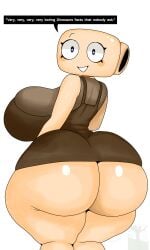 1girls back_view beige_skin big_ass big_breasts blush_stickers dandy's_world dandys_world digital_drawing_(artwork) digital_media_(artwork) dressed massive_ass massive_breasts not_minus shelly_(dandy's_world) star_shaped_pupils text text_box tight_clothing