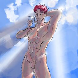 :3 abby_(kpop_demon_hunters) asian asian_male big_dick big_penis blue_sky demon demon_boy demon_humanoid dick flashlight fully_nude human humanoid humanoid_genitalia humanoid_penis kpop kpop_demon_hunters male male_only meme morko_polo muscular muscular_arms muscular_legs muscular_male netflix nude_male nudity penis pink_hair recording_on_phone shaded smile smiling solo solo_focus solo_male sunlight white_body white_skin