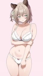 1girls belly belly_button blonde_hair blush elazu green_eyes indie_virtual_youtuber navel nervous nimi_nightmare tapir_ears thighs virtual_youtuber white_bra white_panties wide_hips