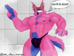 andy_fangerson bara bathroom beefy big_biceps big_forearms big_muscles big_pecs big_thighs blue_nipples enthusiastic fortnite:_battle_royale furry furry_male jock male pecs pink_fur shiny_skin solo_male spandex speaking_to_viewer steam steamy tail thighs tight_underwear underwear
