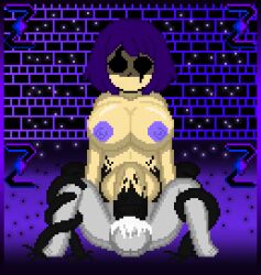 1boy 1futa balls big_breasts black_eyes blush bound_legs breasts cum cum_in_penis cumming cumming_in_penis dark_zixy docking dripping_body futanari genderswap_(mtf) huge_breasts intersex male oozing original_character penis penis_in_penis pixel_art purple_hair purple_nipples rule_63 self_upload tentacle tentacles_around_legs urethral_insertion urethral_penetration wet_body zixy