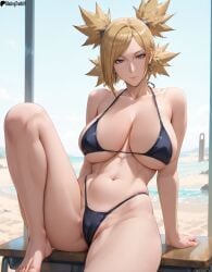 1girls ai_generated arm_support barefoot bikini bikini_bottom bikini_top blazeren_ai/3d blonde_hair blush boruto:_naruto_next_generations breasts cameltoe cleavage clitoris curvaceous curvy curvy_body curvy_female curvy_figure female female_focus female_only hourglass_figure huge_breasts large_breasts light-skinned_female light_skin mature mature_female midriff milf naruto naruto_(series) outdoors pinup ponytail pussy quad_tails revealing_swimsuit side-tie_bikini side-tie_bikini_bottom sitting skimpy skimpy_bikini solo solo_focus swimsuit teal_eyes temari thick_thighs thighs wide_hips