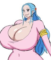 1girls 2d 2d_(artwork) 2d_artwork alternate_breast_size arms_down arms_up big_breasts black_eyes black_eyes_female blue_hair blue_hair_female breasts breasts_bigger_than_head closed_mouth curvy curvy_female curvy_figure earrings female female_focus female_only hair_down human human_female large_breasts looking_at_viewer momiji_(artist) nefertari_vivi one_piece pink_clothing pirate pirate_girl smile smiling solo solo_female solo_focus