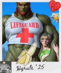 3d beach beard bikini black_sclera blonde_hair blue_eyes crossdressing femboy feminine_male ganondorf ganondorf_(tears_of_the_kingdom) gay gold_eyes green_skin hdregrets muscular muscular_male polaroid sissy size_difference sling_bikini slingshot_swimsuit sweat sweating sweaty tank_top text the_legend_of_zelda trap twink yaoi yellow_eyes