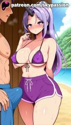 1boy 1girls 2025 ai_assisted ai_generated anime areola areolae artist_name beach big_breasts big_chest bikini blush breast breasts bulge bust busty cameltoe chest clothed_female clothed_male cloud completely_nude_female covered_nipples day erect_nipples erection erection_under_clothes exposed_nipples female hard_nipples hi_res high_quality high_resolution highres horns large_breasts long_hair male male_swimwear nail_polish nipple nipples nipples_outside nipples_visible_through_clothing ocean outdoors palm_tree patreon patreon_username ponytail pubic_hair purple_bikini purple_eyes purple_hair purple_nails shion_(tensei_shitara_slime_datta_ken) shorts sky skypassion stable_diffusion straight sunglasses sweat swimsuit tensura tree uncensored_nipples watermark