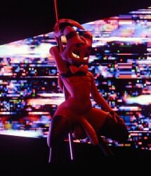 3d_(artwork) bedroom_eyes black_bars blender_(artwork) blender_cycles_(artwork) demon digital_media_(artwork) femboy genitals hellaverse helluva_boss hi_res humanoid humanoid_genitalia humanoid_penis king_crook male moxxie_(helluva_boss) moxxie_(valorlynz) narrowed_eyes penis pole red_body seductive solo stripper_pole
