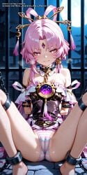 ai_female ai_generated breasts color colored cute cute_face female fu_xuan_(honkai:_star_rail) hell-pantsu hi_res honkai:_star_rail honkai_(series) panties pink_eyes pink_hair pussy_peek small_breasts