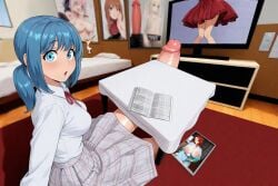 ai_assisted ai_generated ai_reworked big_penis blue_eyes blue_hair cute cute_face embarassed_futa embarassed_futanari embarrassed erection erection_under_skirt erection_under_table futanari giant_penis huge_cock huge_futa hyper_penis jdelta lifted_by_penis suki_chinbokki twintails uncensored uncensored_penis worried worried_expression