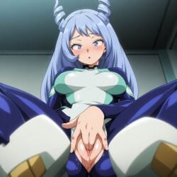 1girls ai_generated blue_eyes blue_hair bodysuit boku_no_hero_academia fingering hadou_nejire vaginal_masturbation