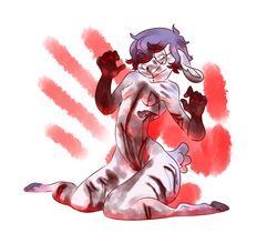 2018 anthro blood breasts caprine digital_media_(artwork) eyewear female fur glasses gore hair handprint hi_res higgington higgington insane knife mammal nipples nude sheep simple_background smile solo stab weapon white_background