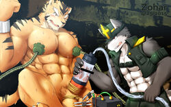 2boys abs anthro bara censored cum electrostimulation furry male male/male male_on_male male_only mind_break muscles pecs size_difference suction_cup tagme yaoi zoharwolf