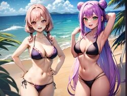 ai_generated essievt large_breasts looking_at_viewer pink_hair purple_hair swimsuit umbrellaela virtual_youtuber