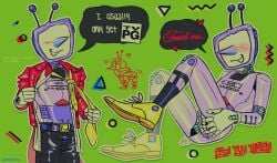 1cuntboy cuntboy cuntboy_only deltarune deltarune_chapter_3 emetofiles english_text no_eyes partially_clothed robot robot_cuntboy sock_garters suit suit_and_tie tenna_(deltarune) tv_head tv_head_robot
