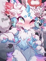 balls blush bodily_fluids cum cum_inside digital_media_(artwork) disembodied_penis duo ear_penetration fur genital_fluids genitals hi_res horn male open_mouth paws penetration penile penis swaybat tongue tuft