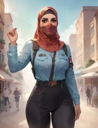 1girls ai_generated arab arabian arabian_female big_breasts female gorgeous hijab hijabi light_skin police_uniform policewoman sexy sexy_body wide_hips